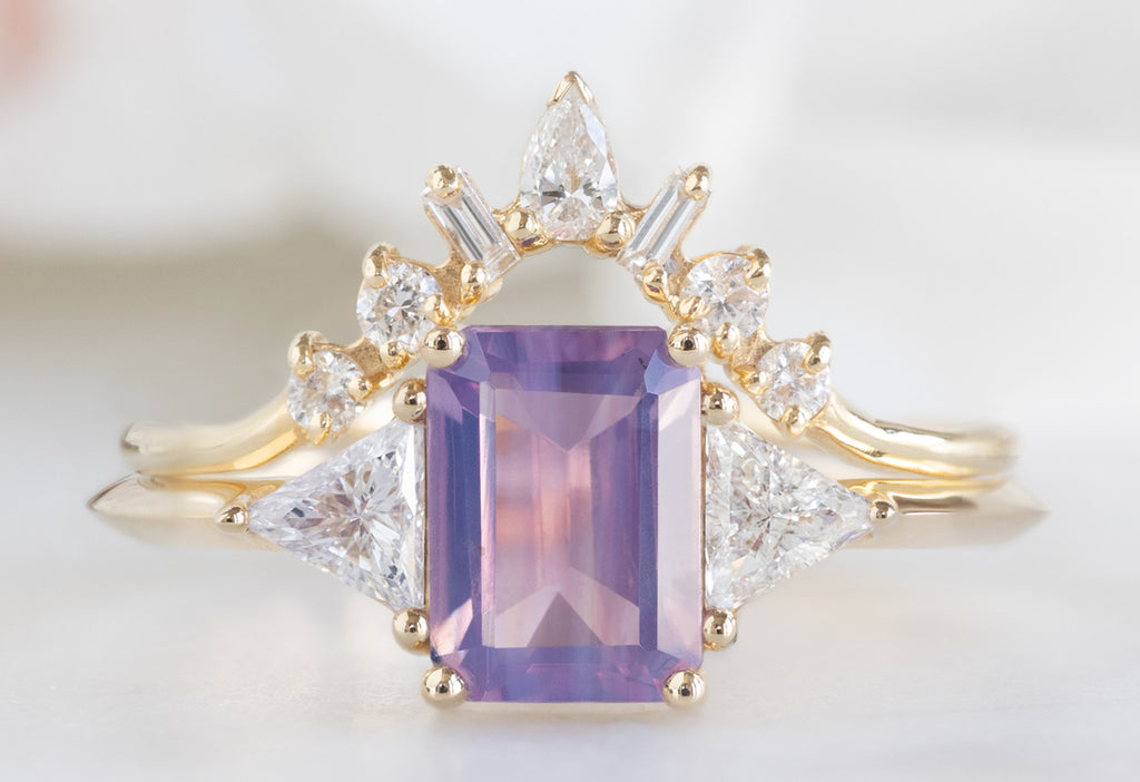 The Jade Ring with an Emerald-Cut Orchid Sapphire with Whi