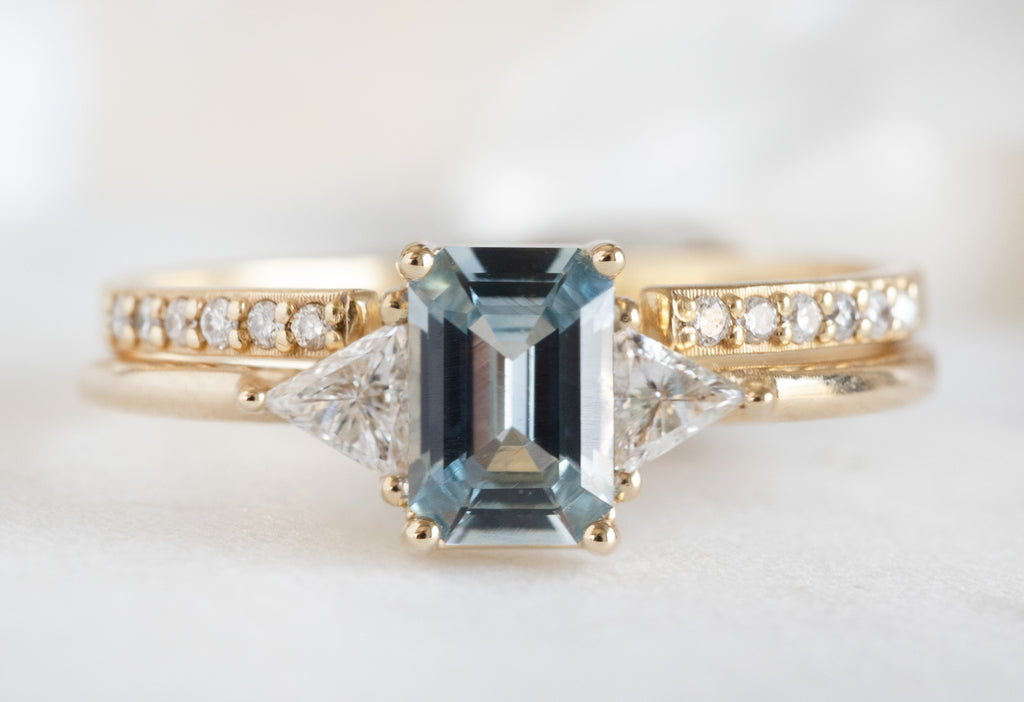 The Jade Ring with an Emerald-Cut Sapphire with Wedding Band