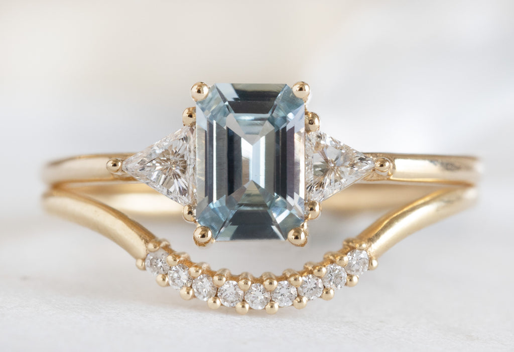 The Jade Ring with an Emerald-Cut Sapphire with Wedding Band