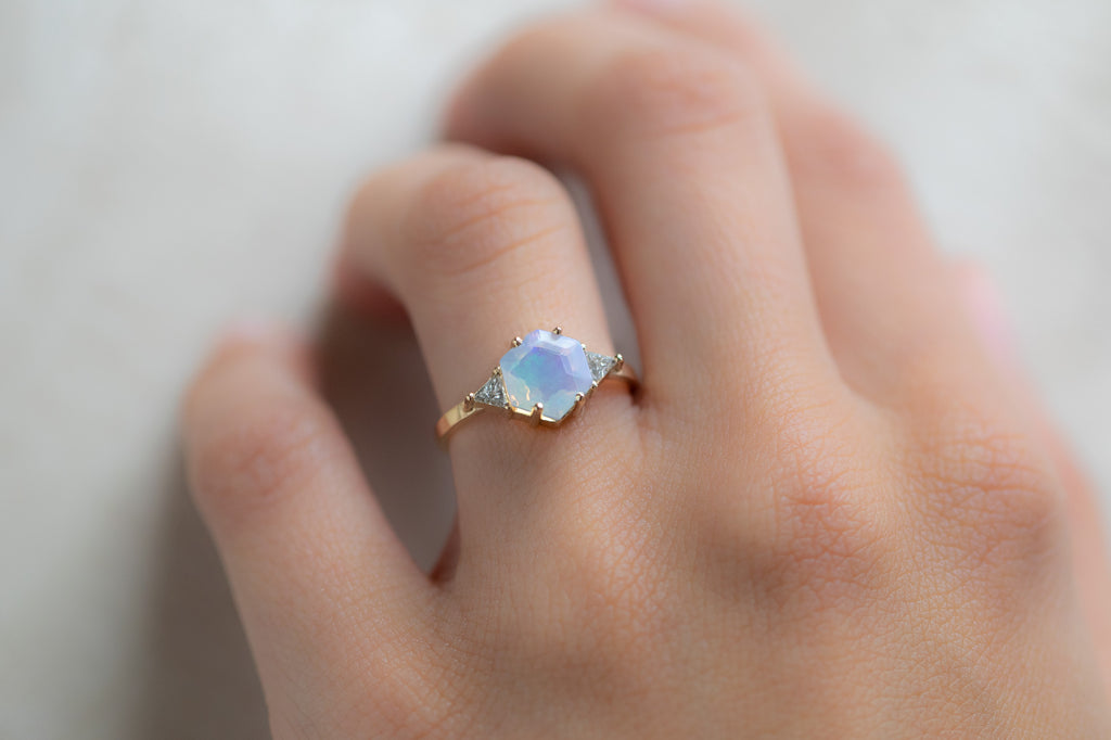 The Jade Ring with an Opal Hexagon on Model