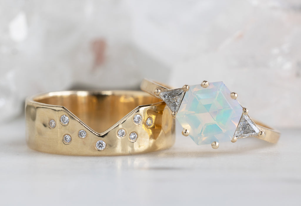 The Jade Ring with an Opal Hexagon with Stacking Band