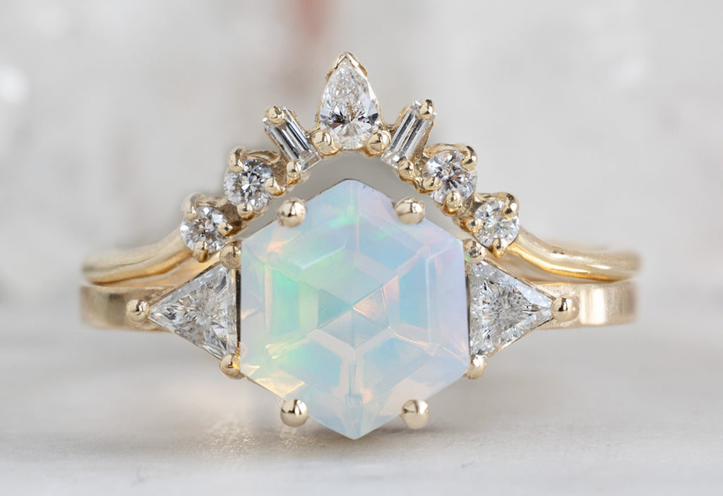 The Jade Ring with an Opal Hexagon with Stacking Band