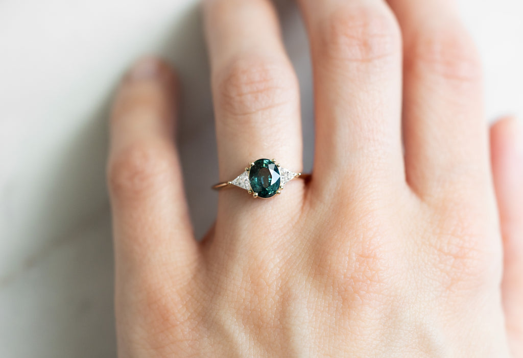 The Jade Ring with an Oval-Cut Sapphire on Model