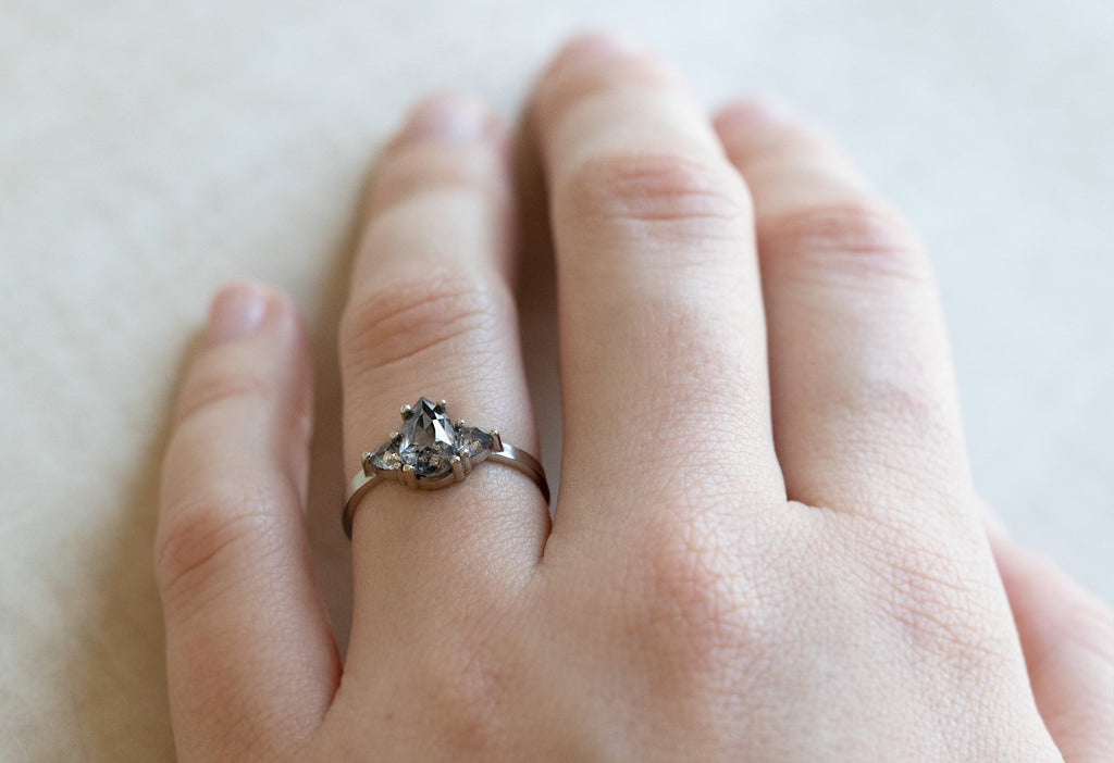 The Jade Ring with a Salt and Pepper Rose-Cut Diamond on Model