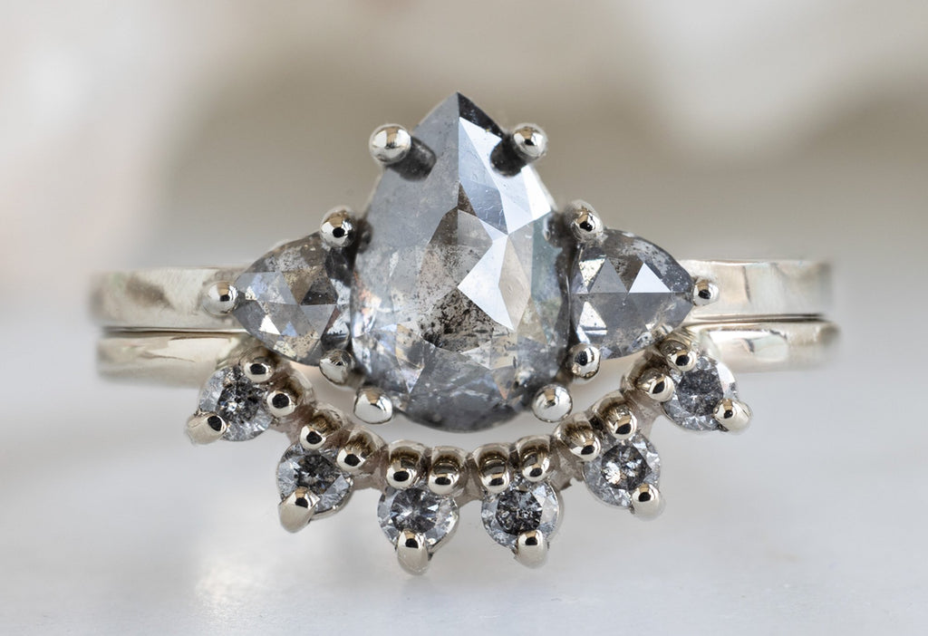 The Jade Ring with a Salt and Pepper Rose-Cut Diamond with Stacking Band