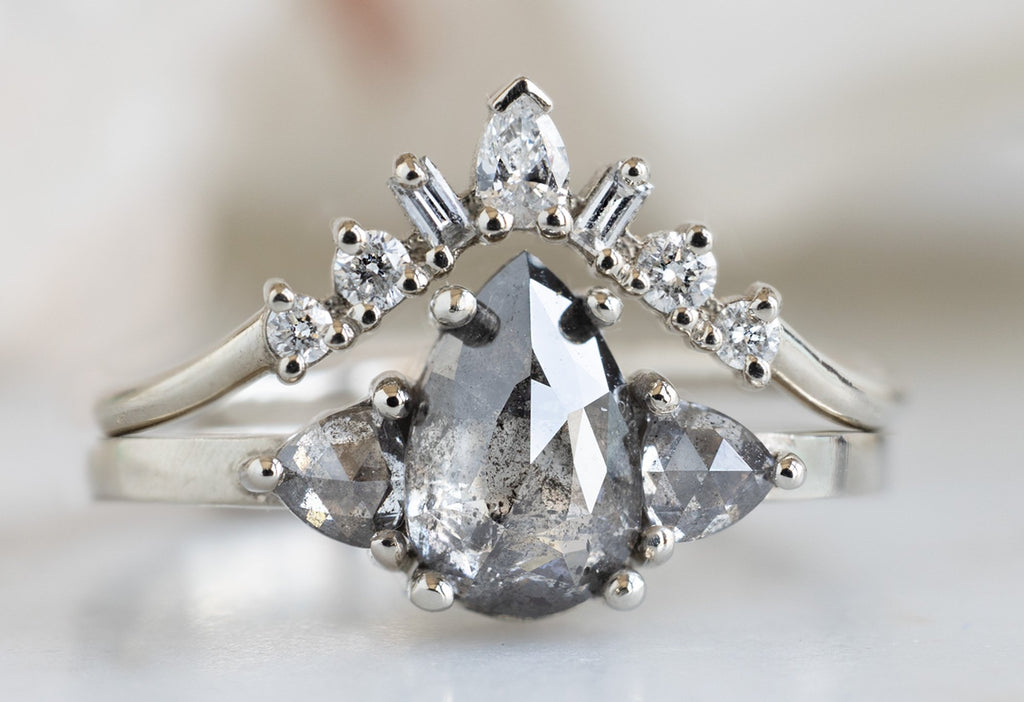 The Jade Ring with a Salt and Pepper Rose-Cut Diamond with Stacking Band