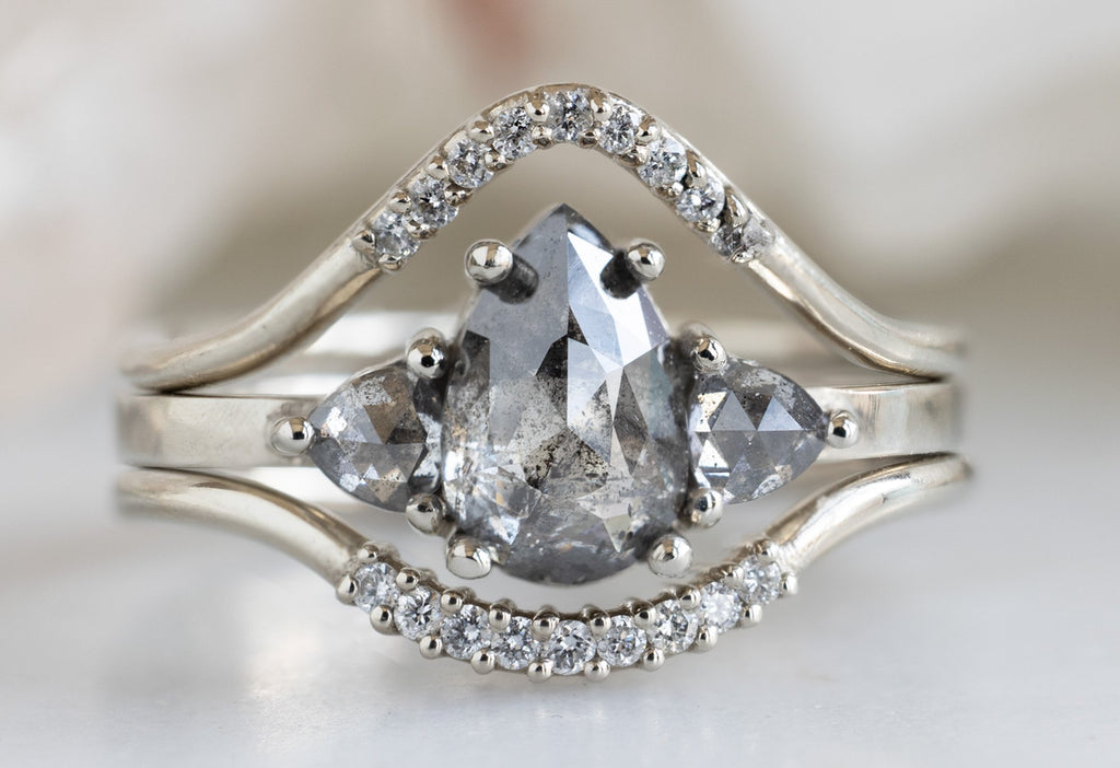 The Jade Ring with a Salt and Pepper Rose-Cut Diamond with Stacking Bands