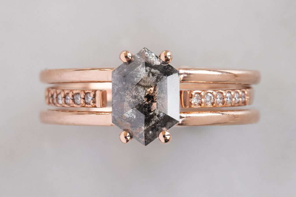 The Poppy Ring with a Black Hexagon Diamond With Stacking Band