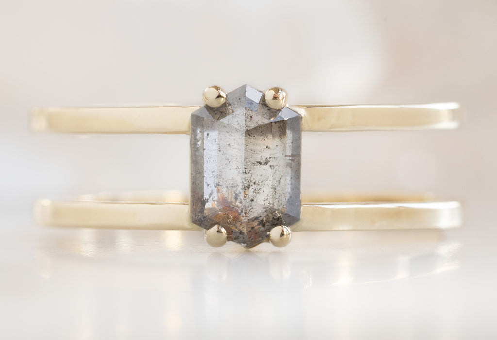 The Poppy Ring with a Salt and Pepper Hexagon Diamond