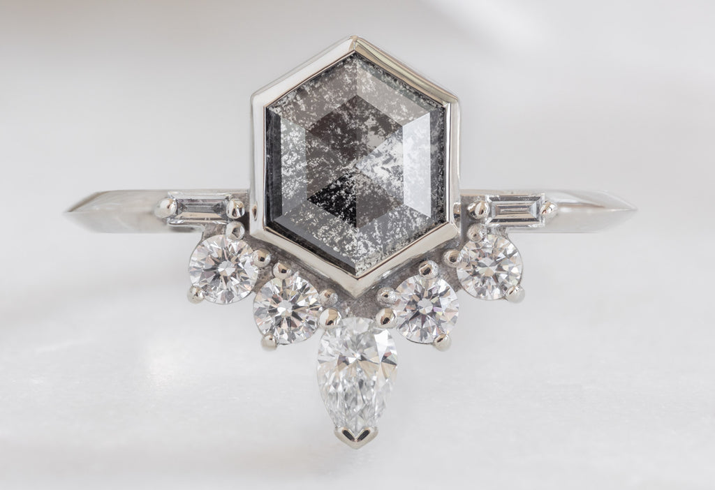The Posy Ring with a Black Hexagon Diamond