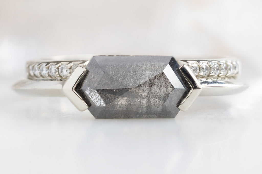 The Sage Ring with a Black Hexagon Diamond with Pavé Diamond Stacking Band