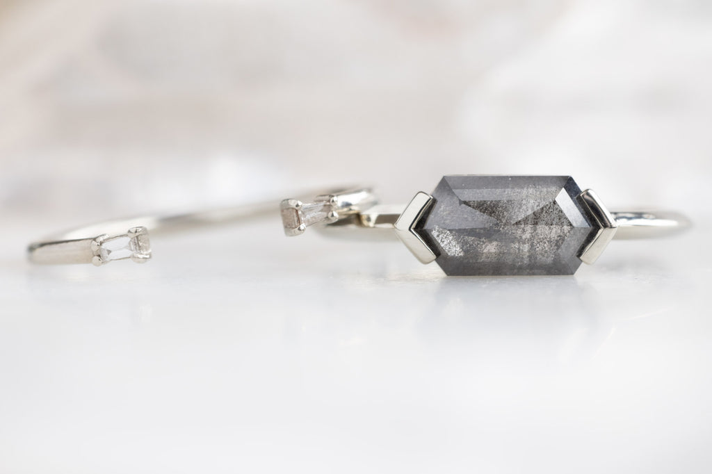 The Sage Ring with a Black Hexagon Diamond with White Diamond Stacking Band