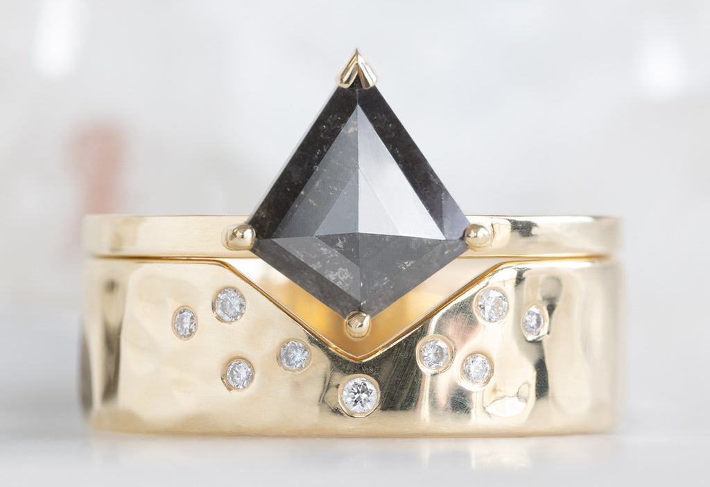 The Sage Ring with a Black Kite Shaped Diamond with Constellation Cut-Out Stacking Band