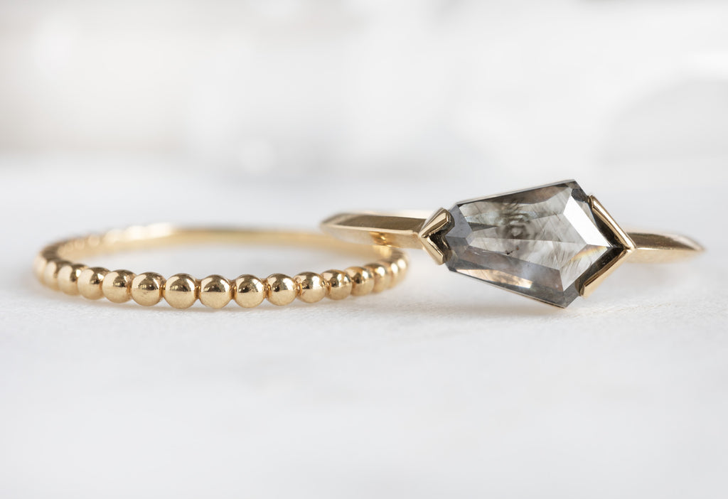 The Sage Ring with a Geometric Salt and Pepper Diamond with Beaded Stacking Band