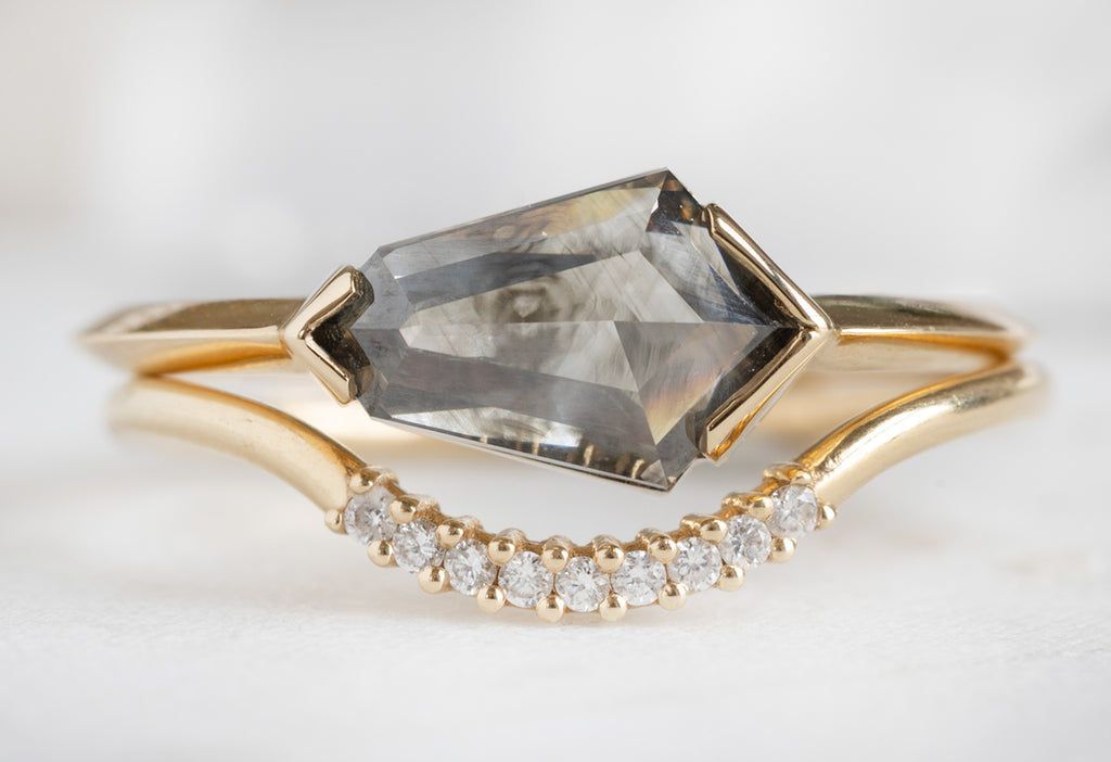 The Sage Ring with a Geometric Salt and Pepper Diamond with Wedding Band
