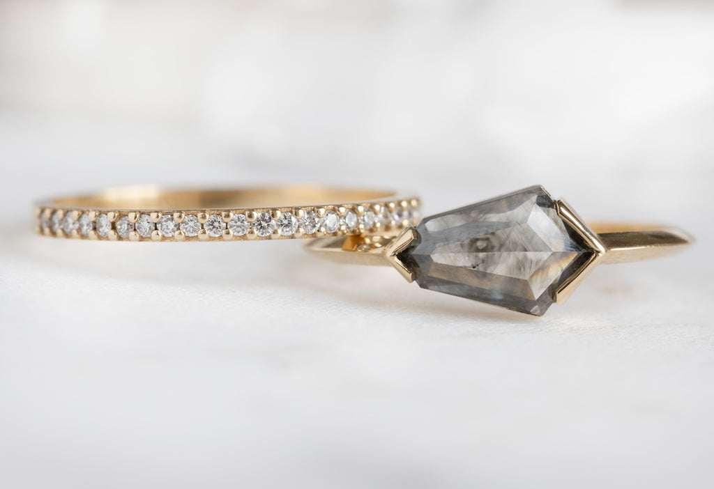 The Sage Ring with a Geometric Salt and Pepper Diamond with Pavé Wedding Band