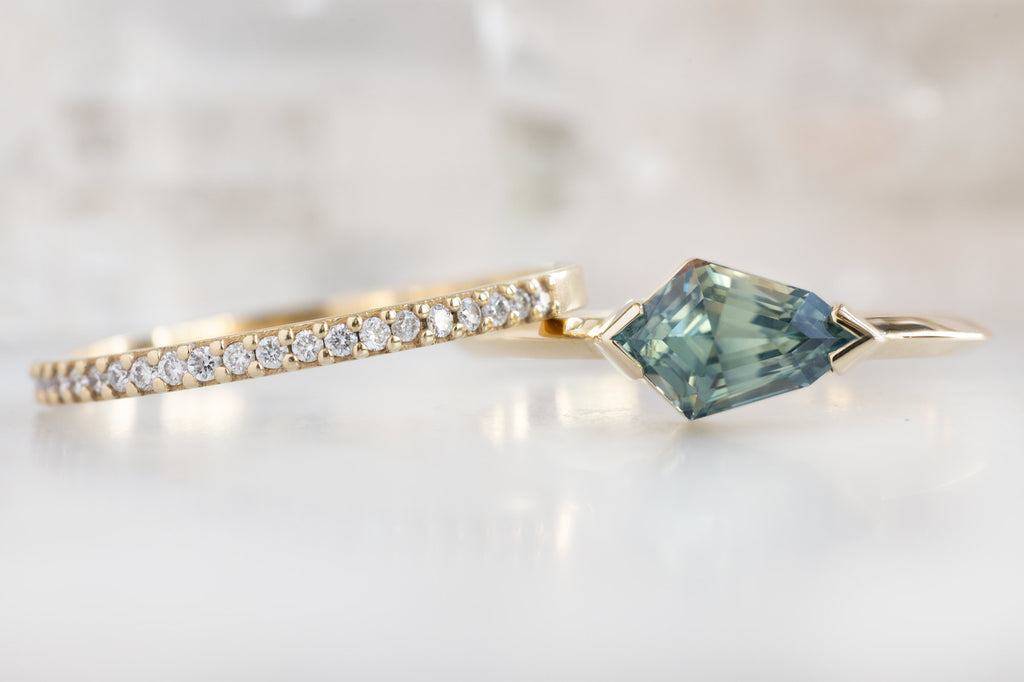 The Sage Ring with a Geometric Sapphire with Pavé Stacking Band