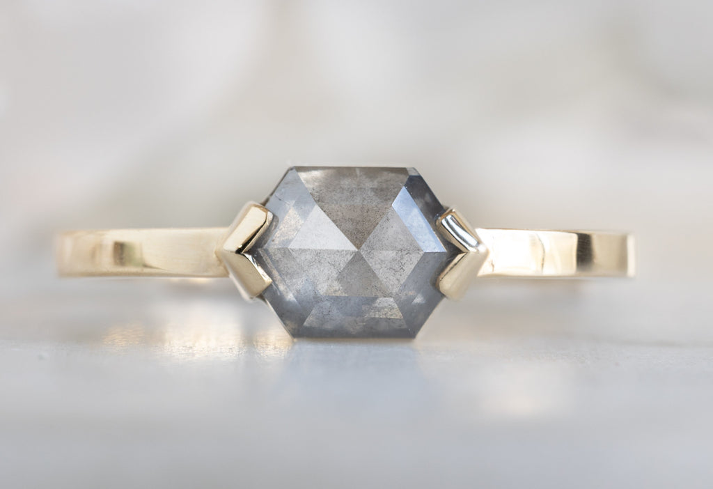 The Sage Ring with a Opalescent Grey Hexagon Diamond