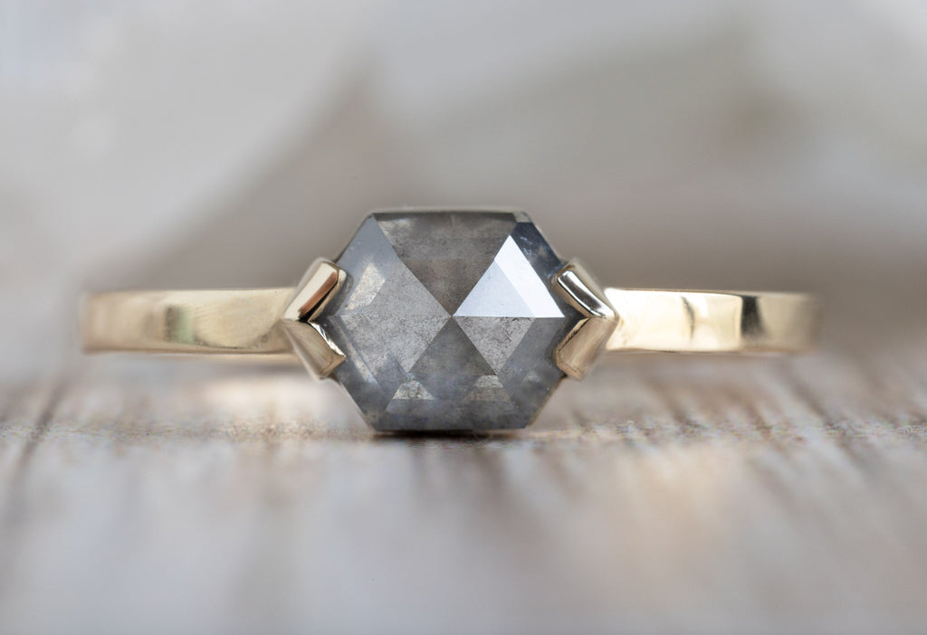 The Sage Ring with a Opalescent Grey Hexagon Diamond