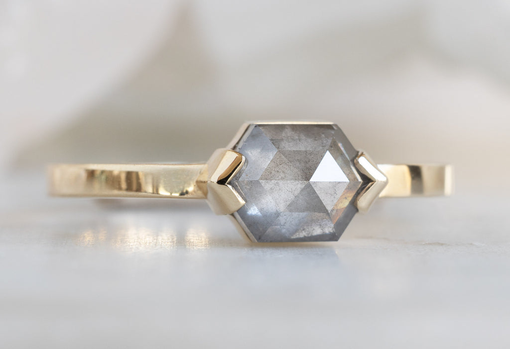 The Sage Ring with a Opalescent Grey Hexagon Diamond