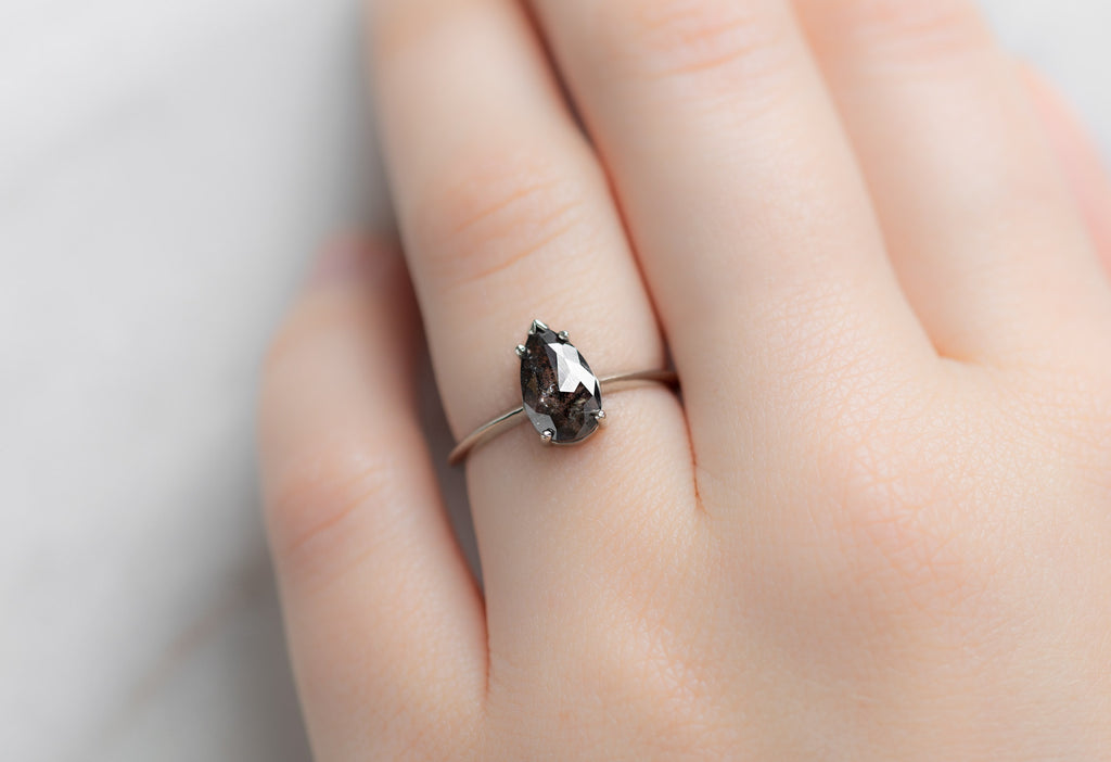 The Sage Ring with a Rose-Cut Black Diamond with Black Diamond on Model