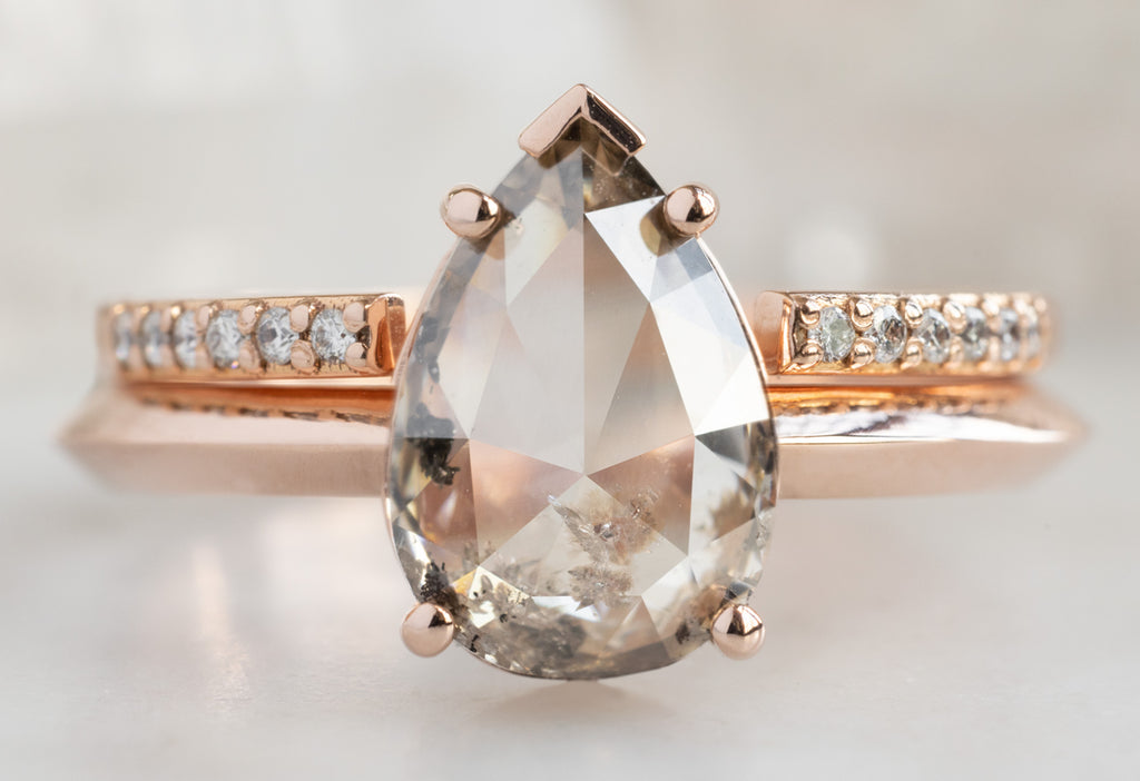 The Sage Ring with a Rose-Cut Champagne Diamond eith Open Cuff Pave Diamond Wedding Band