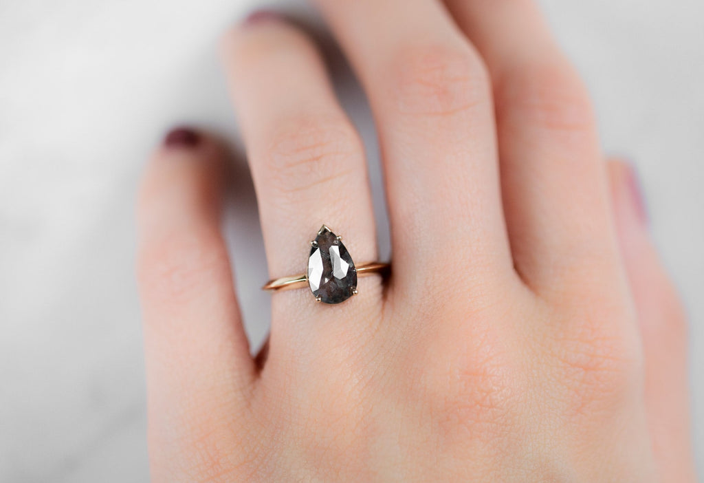 The Sage Ring with a Rose-Cut Salt and Pepper Diamond on Model