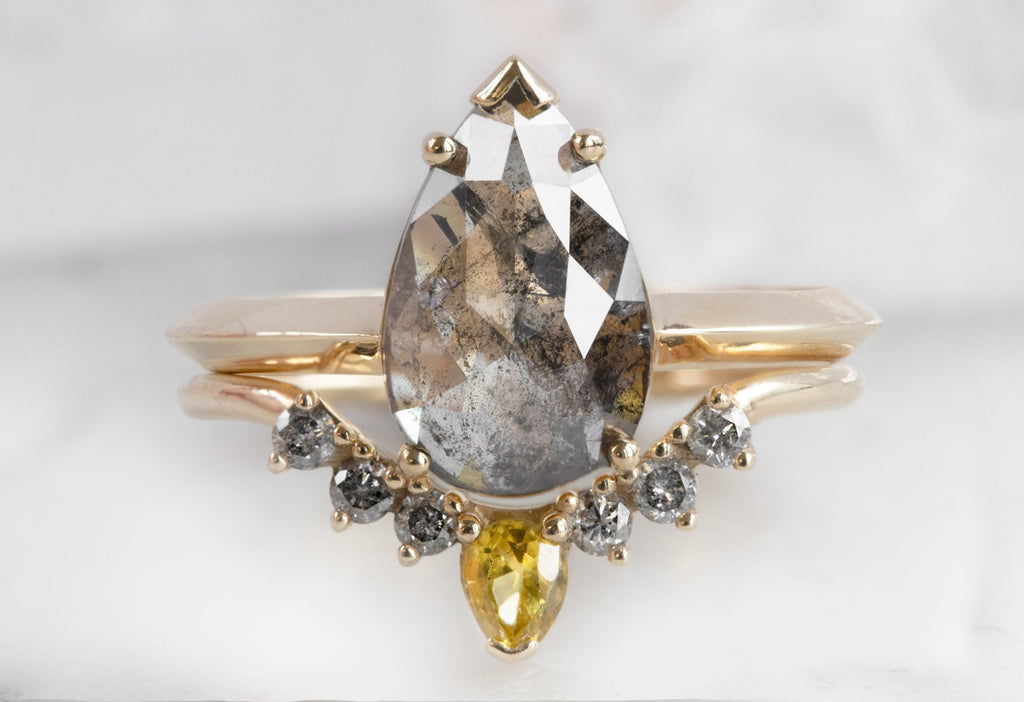 The Sage Ring with a Rose-Cut Salt and Pepper Diamond with Stacking Band