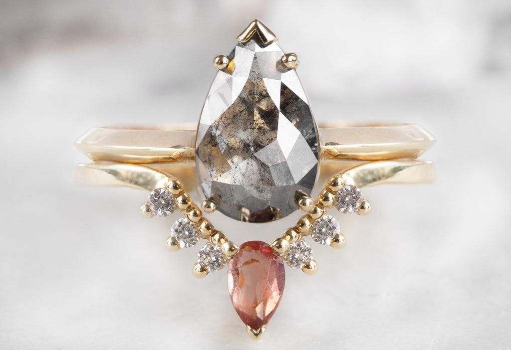 The Sage Ring with a Rose-Cut Salt and Pepper Diamond with Stacking Band