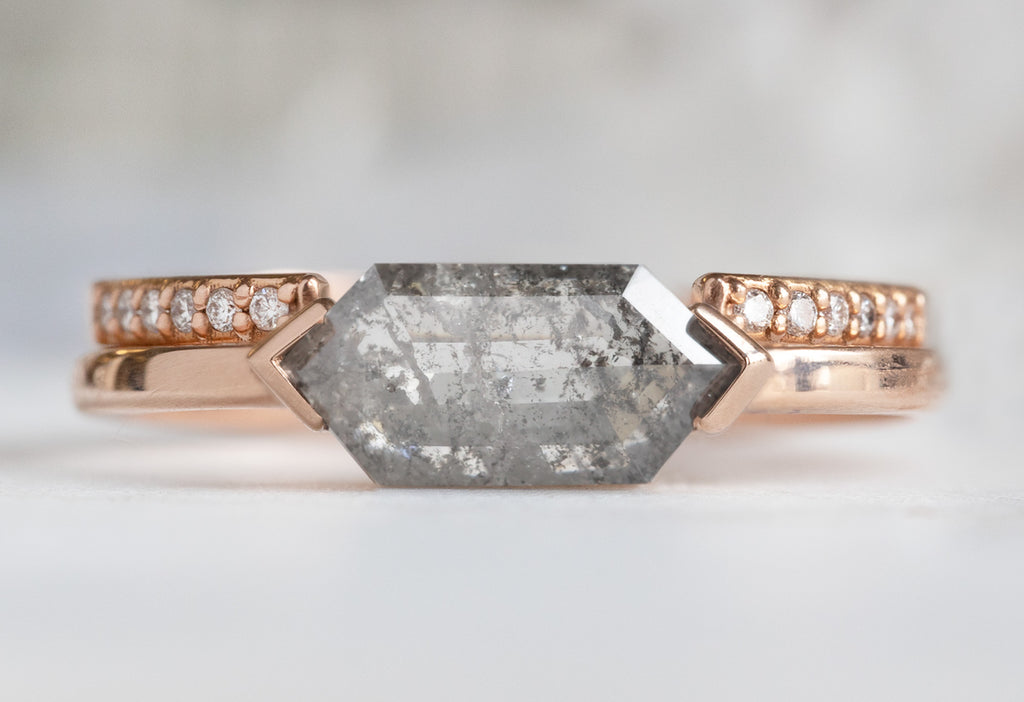 The Sage Ring with a Salt and Pepper Hexagon Diamond with Pavé Diamond Stacking Band