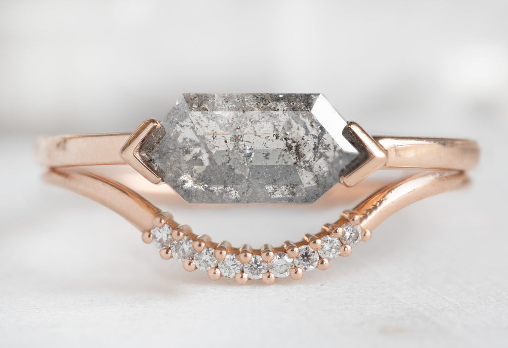 The Sage Ring with a Salt and Pepper Hexagon Diamond with White Diamond Stacking Band