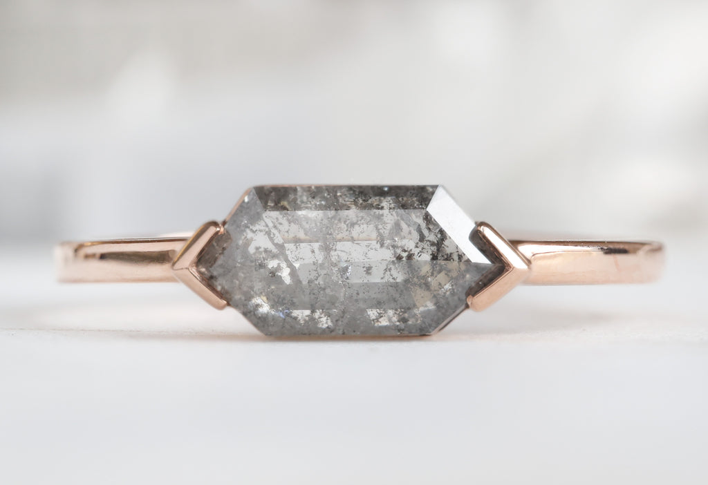 The Sage Ring with a Salt and Pepper Hexagon Diamond