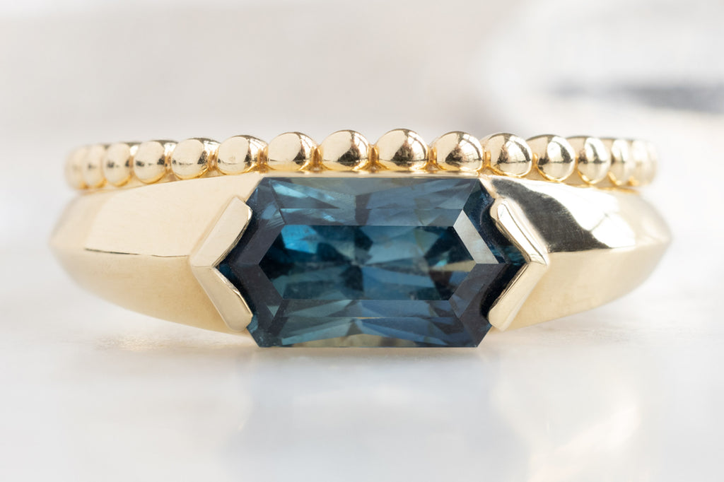 The Signet Ring with a Sapphire Hexagon with Beaded Stacking Band