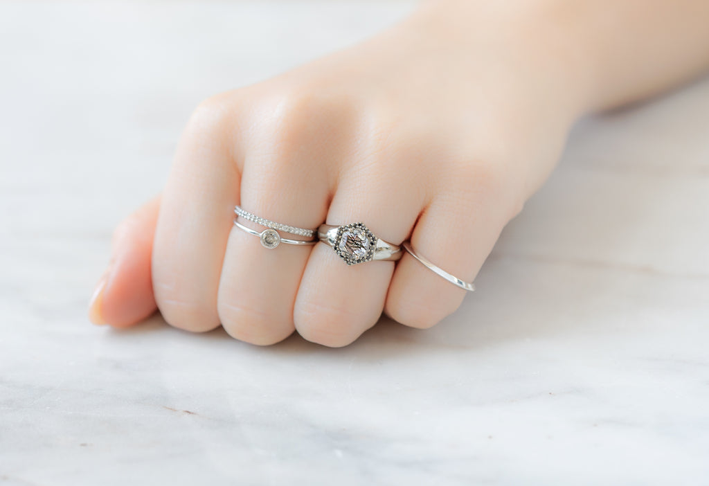 The Signet Ring with a Hexagon Tourmaline in Quartz Stacked on Model