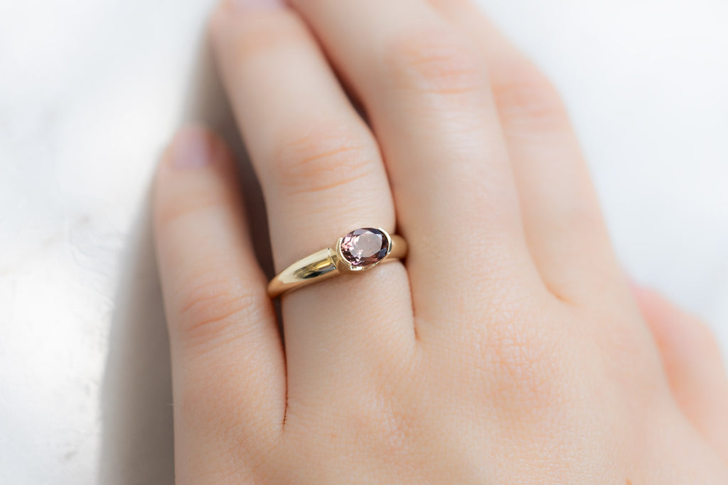 The Signet Ring with an Oval-Cut Bicolor Tourmaline on Model