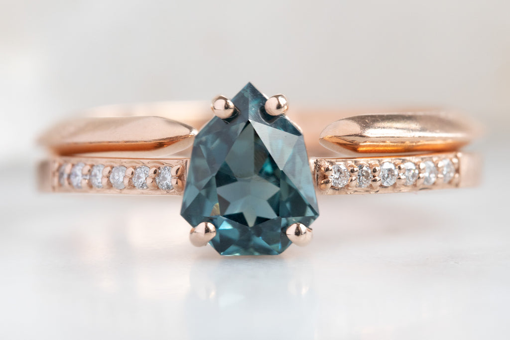 The Willow Ring with a Shield-Cut Montana Sapphire With Stacking Band