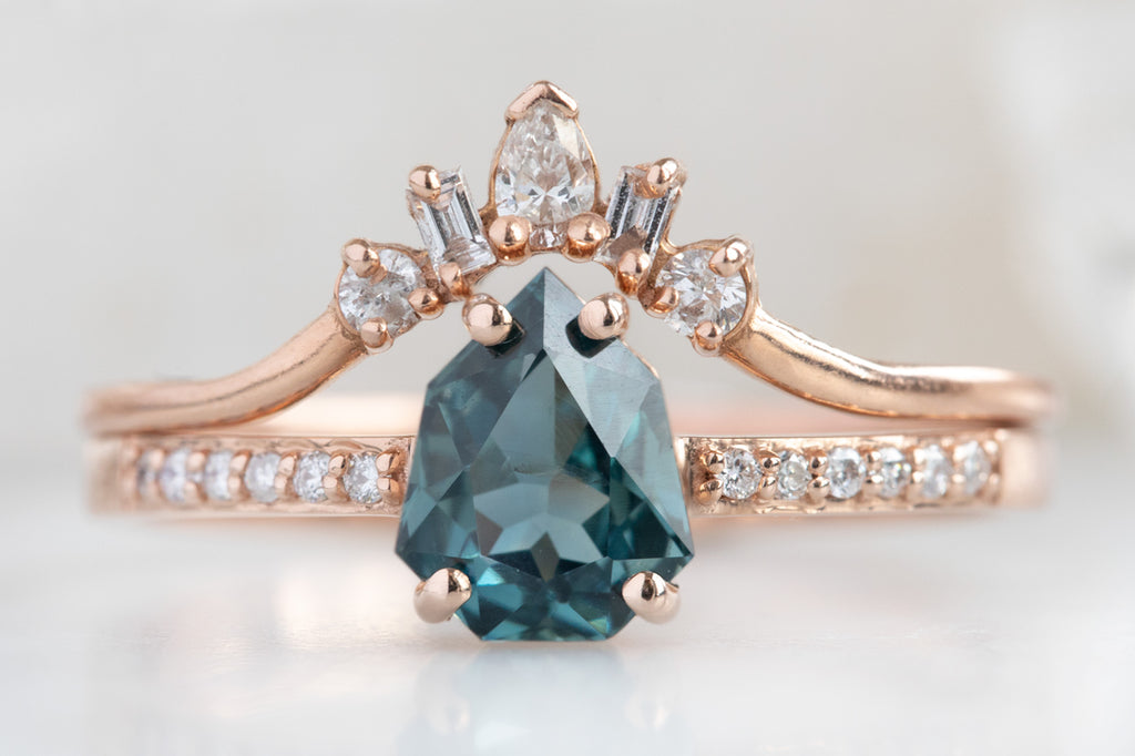 The Willow Ring with a Shield-Cut Montana Sapphire With Stacking Band