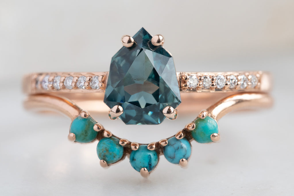 The Willow Ring with a Shield-Cut Montana Sapphire With Stacking Band
