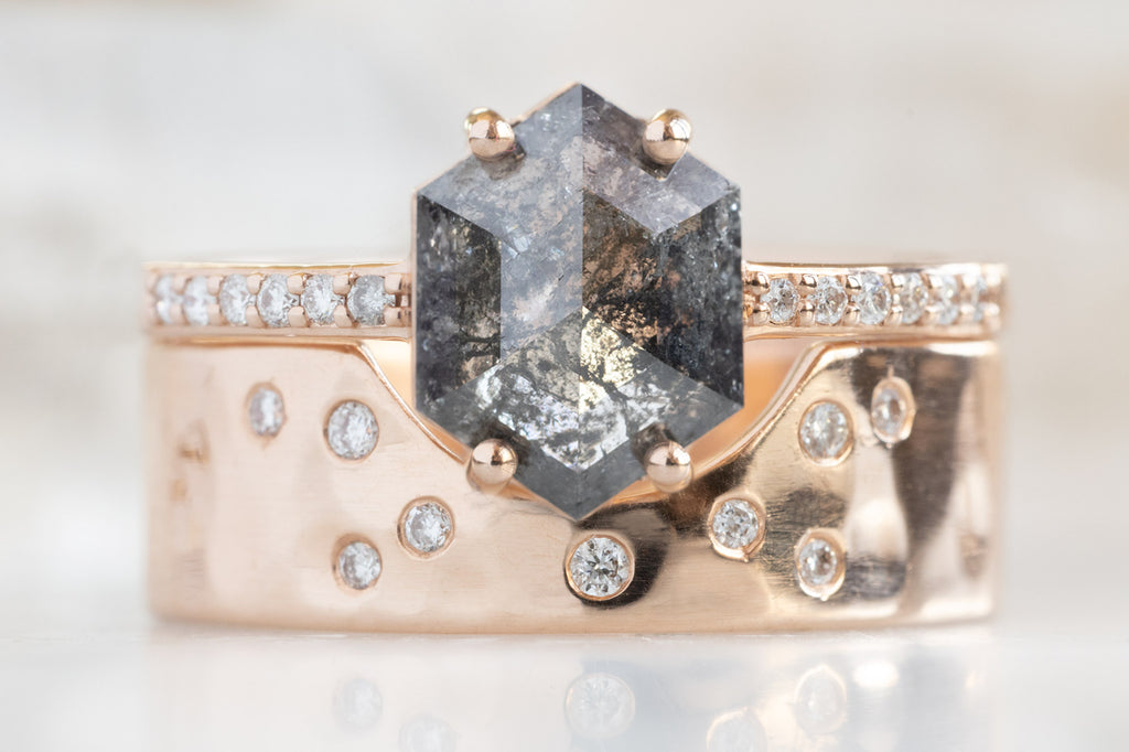 The Willow Ring with a Black Hexagon Diamond with Constellation Cut Out Band