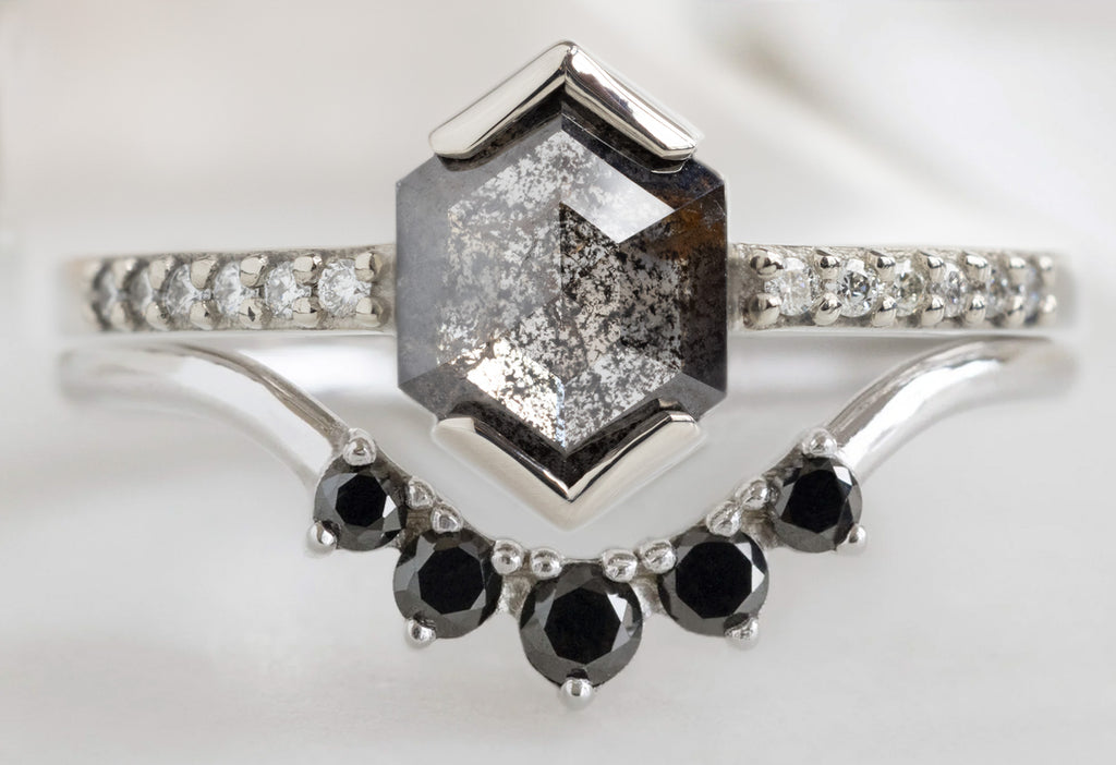 The Willow Ring with a Black Hexagon Diamond