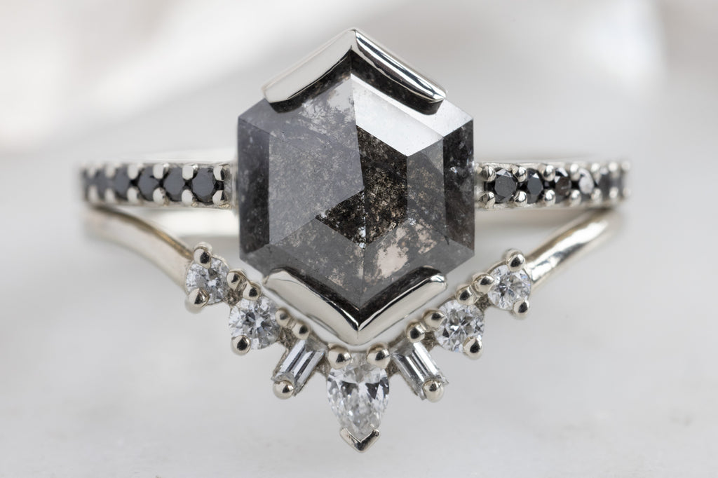 The Willow Ring with a Black Hexagon Diamond with Stacking Band