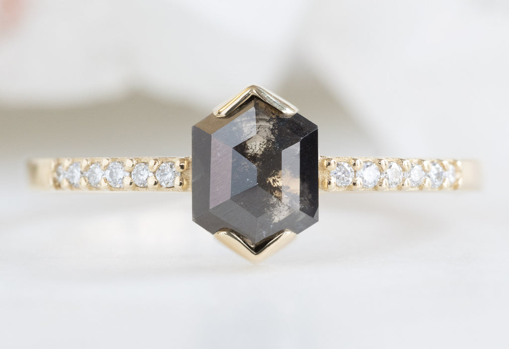 The Willow Ring with a Black Hexagon Diamond