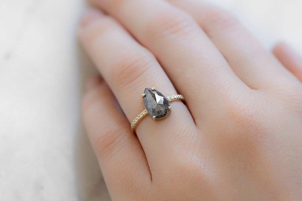 The Willow Ring with a Black Rose-Cut Diamond on Model