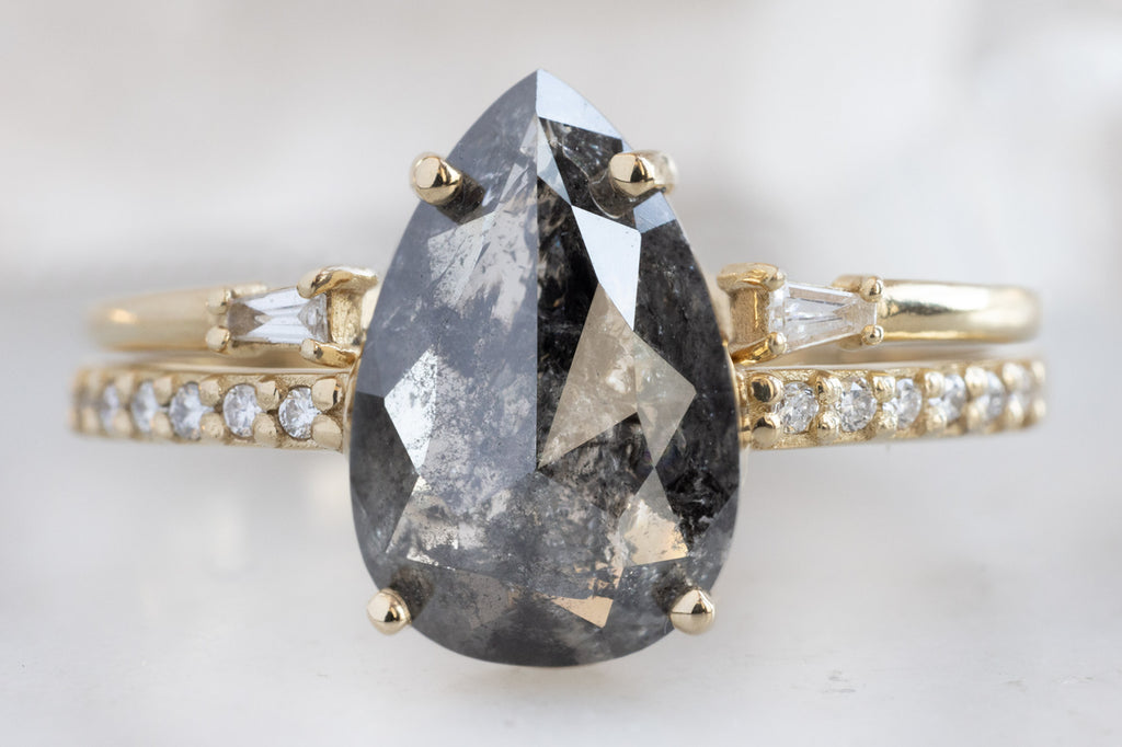 The Willow Ring with a Black Rose-Cut Diamond with Open Cuff Diamond Wedding Band
