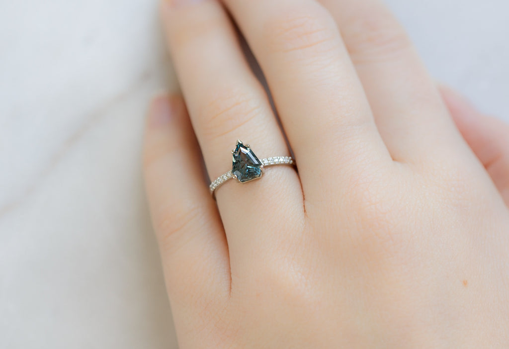 The Willow Ring with a Geometric Sapphire on Model