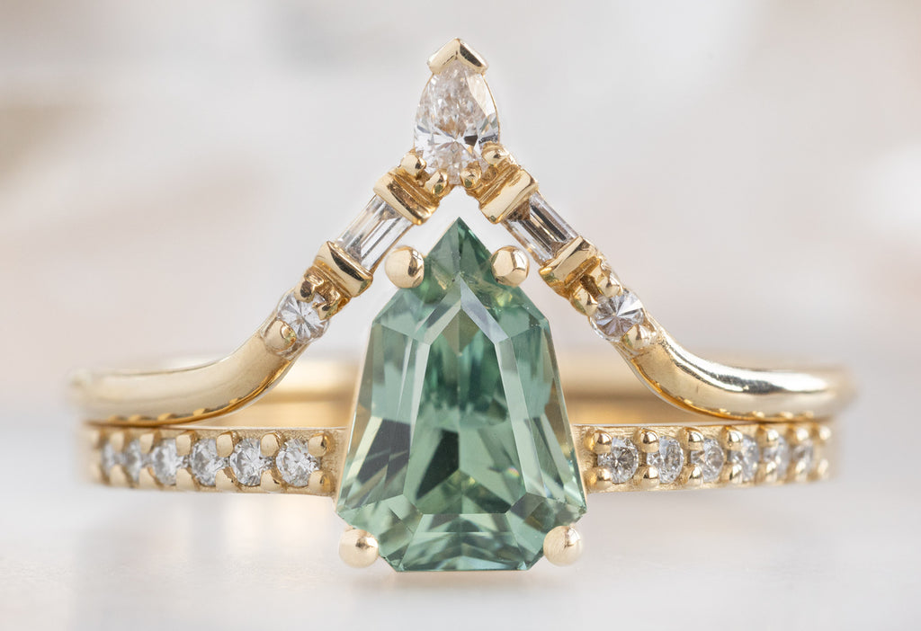 The Willow Ring with a Geometric Sapphire with White Diamond Tiara Stacking Band