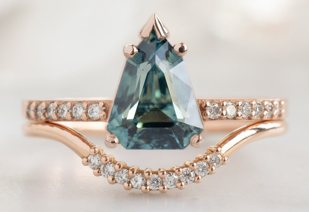 The Willow Ring with a Geometric Sapphire with Pavé Arc Stacking Band