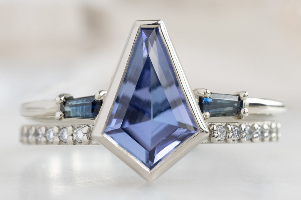 The Willow Ring with a Geometric Tanzanite with Stacking Band