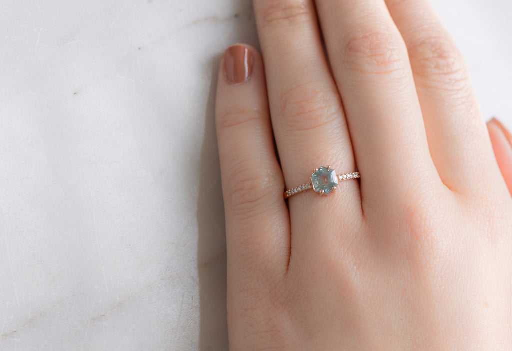 The Willow Ring with a Hexagon-Cut Montana Sapphire on Model