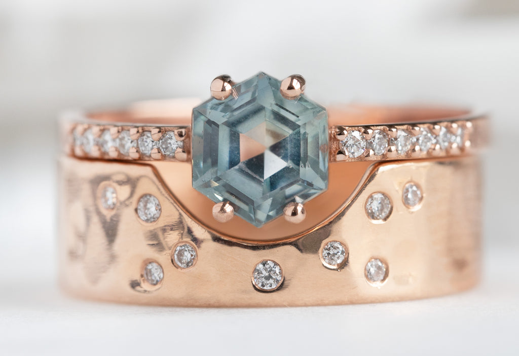 The Willow Ring with a Hexagon-Cut Montana Sapphire with Wedding Band